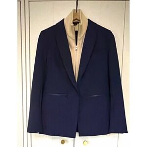 Quince Women's Navy Scuba Blazer Jacket w/ Cream Mongolian Cashmere Dickey XS
